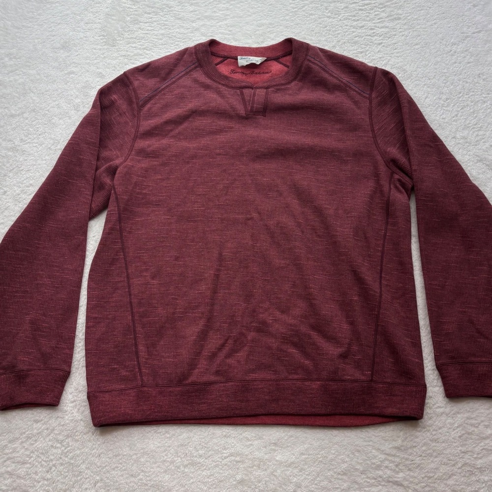 Tommy Bahama Mens Reversible Sweatshirt Burgundy Red Cotton Tencel Pullover L
